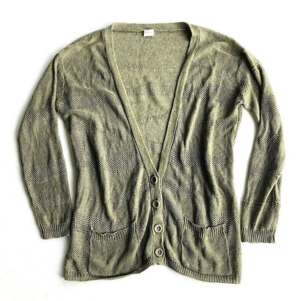 POETRY 100% Linen Knit Green Button Front Cardigan